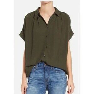 Madewell Women's Central Drapey Shirt Olive Green Button Down XS Preppy Academia